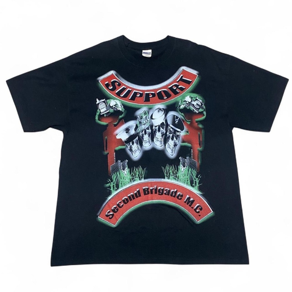 Y2K support second Brigade M.C skull graphic black Tshirt